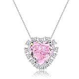 RUKYU Sparkle Heart Necklaces for Women with 9.56CT Pink Heart Diamond-925 Sterling Silver Pink Heart Necklace on Anniversary,Christmas,Birthday Jewelry for Her