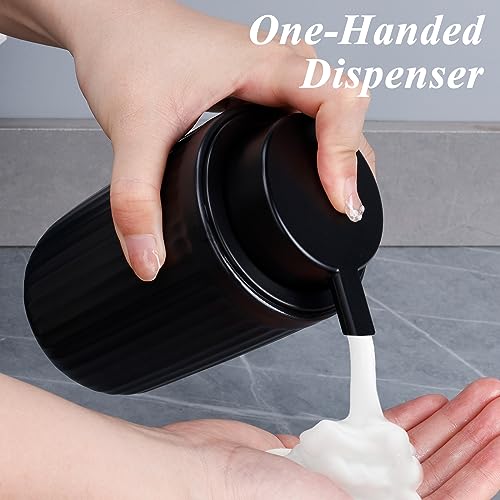 Image of BosilunLife Foam Hand Soap Dispenser - Ceramic Black Foaming Soap Dispenser for Bathroom 12oz Refillable Liquid Lotion Soap Dispenser with Rust-Proof foaming Pump for Countertop