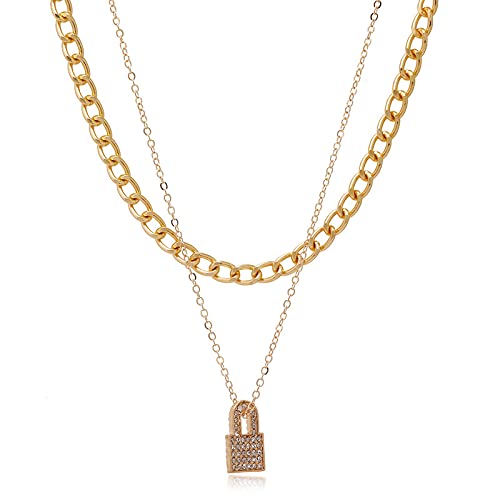 Destiny Jewels Gold-Plated Crystal Lock Layered Nacklace For Women (B09NYGRY3G) Amazon Price History, Amazon Price Tracker