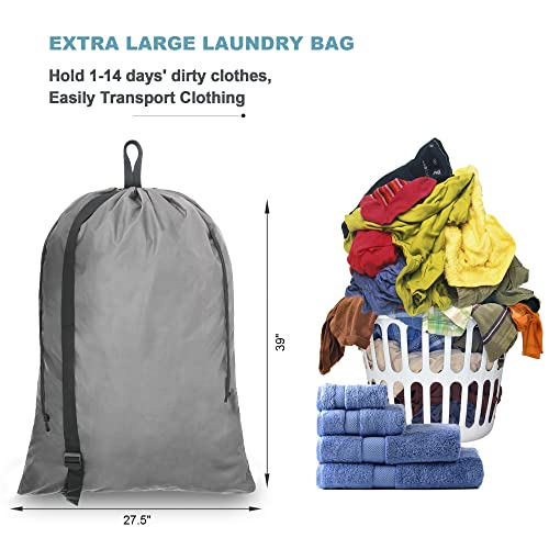 Beegreen Grey Travel Laundry Bag 39" X 27.5" With Adjustable Straps & Handles 2 Pack Dirty Clothes Laundry Backpack Large Capacity Heavy Duty Drawstring Laundry Hamper Bag Machine Washable For College Students Storage Camping #TOP1