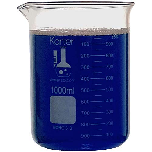 1000Ml Beaker, Low Form Griffin, Boro. 3.3 Glass, Double Scale, Graduated, Karter Scientific 213D27 (Single) #TOP3