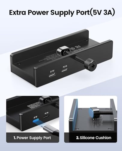 Hub USB, USB Hub 3.0 in Alluminio con Connettore di Alimentazione da 5 V, 5 Gbps a 4 Porte Hub USB C con 3 USB A 3.0 e 1 USB C 3.0, Cavo da 100 cm (da C a A/C), per Monitor, Scrivanie - Hub USB - Immagine 2