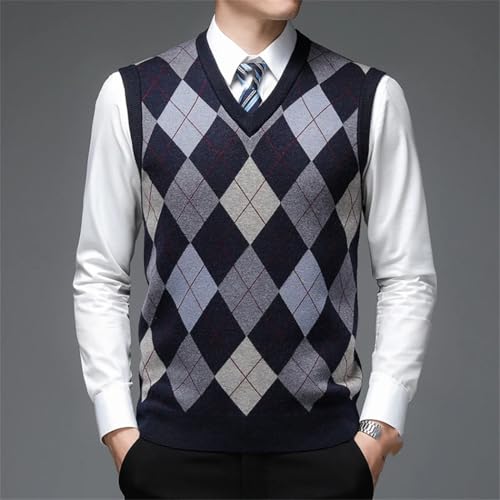 Men's Argyle V-Neck Sweater Vest Diamond Pattern Knit Pullover Sleeveless Solid Casual Tops4