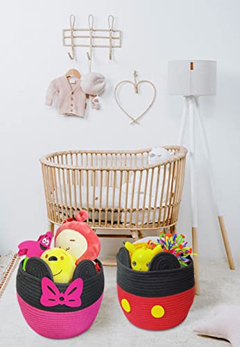Mickey Mouse Baby Basket Toy Storage Basket Cotton Rope Woven Basket Nursery Hamper Bin With Handles,Nursery Toy Organizers For Living Room, Bathroom -10.5"X10.5"X9.5" By Bezjixhh(Red) #TOP6