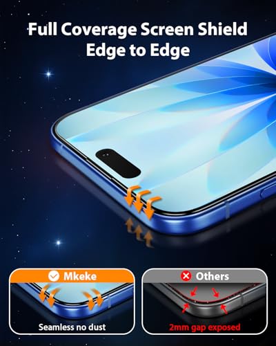 Image of Mkeke for iPhone Air Screen Protector 3 Pack, [9H+ Hardness] [Military-Grade Drop Protection] [Sensitive Touch] [Easy Installation] [HD Clear] Full Edge Coverage Tempered Glass