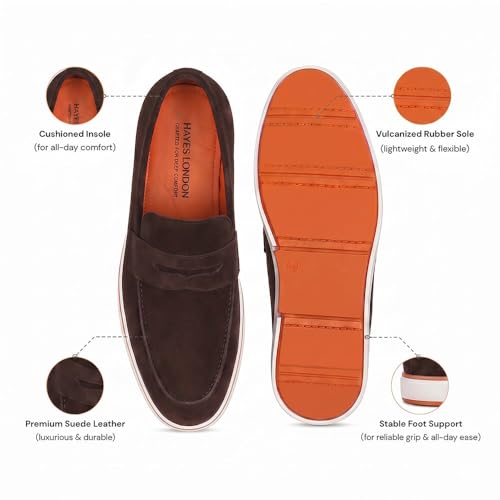Image of HAYES LONDON Italian Suede Leather Loafers for Men | Casual Slip-On Shoes | Breathable & Lightweight Summer Wear | Comfortable Walking Shoes