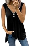 Niceyi Womens V Neck Tank Tops Casual Waffle Knit Loose Tunic Tops Sleeveless Front Zipper Shirts