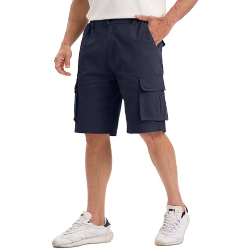 Image of JustSun Mens Shorts Cargo Summer Casual Cotton Shorts Men with Multiple Pockets Combat Work Shorts for Men UK Classic Chino Pants Blue XXL