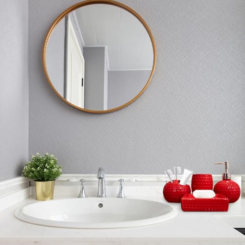 Juego de baño de cerámica roja para Navidad con soporte de cepillo y jabonera elegante 3