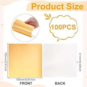 100 Sheets Embossing Foil Sheets, Gold Tin Foil Squares 6 x 6 Inch Heavy Duty Aluminum Sheets for Engraving, Embossing, Painting, Mounting and Art Crafts