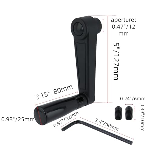 Image of 2 Set 5 Inch Nylon Crank Handle for Industrial Machine Tools | 12mm Round Hole, Foldable Rotatable Structure, Machinery, Construction, Furniture Repair, Woodworking Cutting