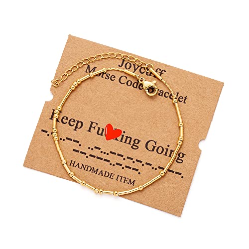Image of JoycuFF Inspirational Morse Code Bracelets for Women Silver Beads Jewelry Encouragement Mantra Gifts for Her