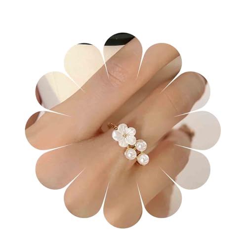 Aneneiceera Bague Perle Vintage Fleur Demi Ouverte Bague Perle Or Ajustable Bague De Déclaration Bijoux Pour Femmes