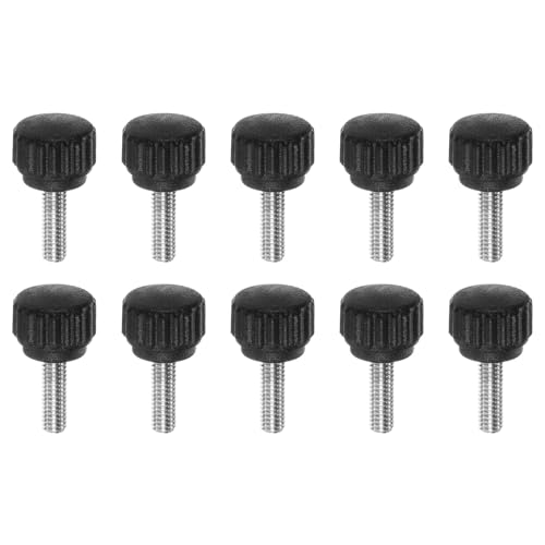 sourcing map 10pcs Knurled Clamping Knobs Thumb Screws M4 x 12mm Metric Male Thread 13mm Matte Plastic Head 304 Stainless Steel Stud Hand Threaded Knob Thumbscrew Handle, Black