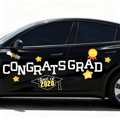 Image of 2026 Graduation Car Decorations - Congrats Grad Magnetic Banners for Car Parade Signs - White Graduation Party Decor