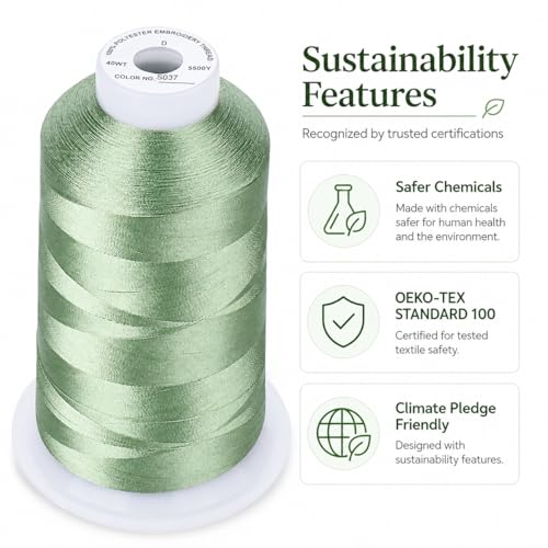 Image of Simthread Embroidery Machine Thread 5000M 40WT Polyester, Grey Green S037 | 5000M 40WT polyester thread feeds smoothly for home or commercial embroidery projects.