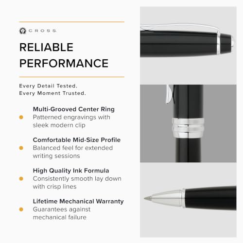 Image of Cross Bailey Black Refillable Rollerball Pen - Medium Point, Black Ink, Presented in a Premium Gift Box