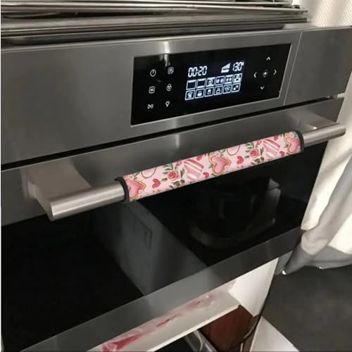 Image of 6 Pieces Refrigerator Microwave Door Handle Covers Washable Kitchen Appliance Decor Handles Anti-Stain Decorative Fridge Microwave Decor, Love Heart Shaped Pattern Rose Pink