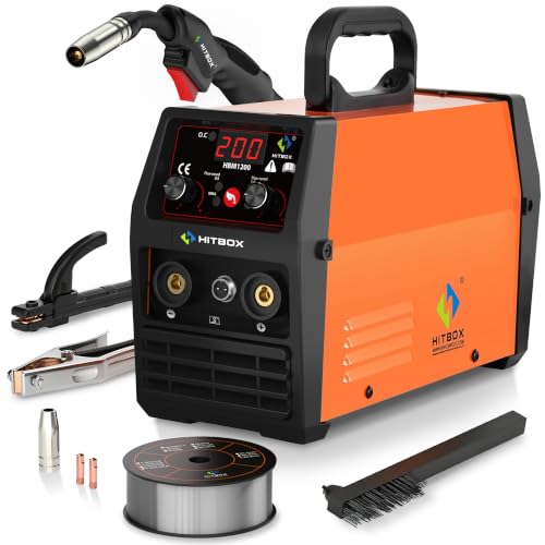 HITBOX Poste à Souder MIG Sans Gaz 200A, Soudeuse 3-en-1 Flux Core MIG/ARC/Lift TIG, Machine de Soudage Inverter IGBT 230V Portable avec Torche & Fil 0,8 mm, Idéal Débutants (HBM1200)