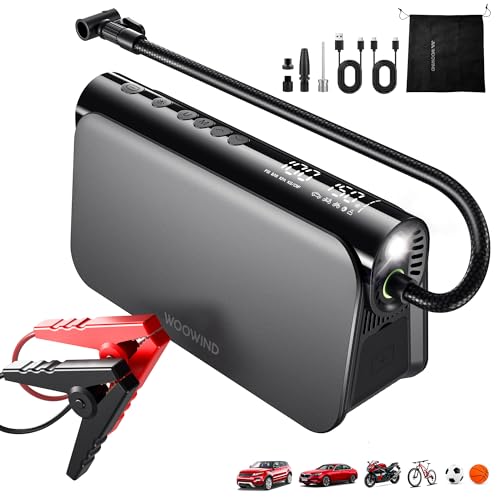 Woowind 3-en-1 Booster Batterie Voiture avec Gonfleur 150 PSI/10,3BAR, Démarreur Voiture & Power Bank 65W – Booster Batterie 12V 16000 mAh pour Moteurs...