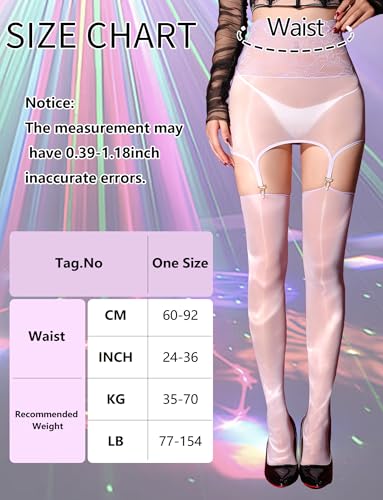 Image of FEOYA Women's Oil Shiny Lace Top Garter Pantyhose with Shimmer Thigh High Stockings Suspender Tights Hosiery (No Thong)