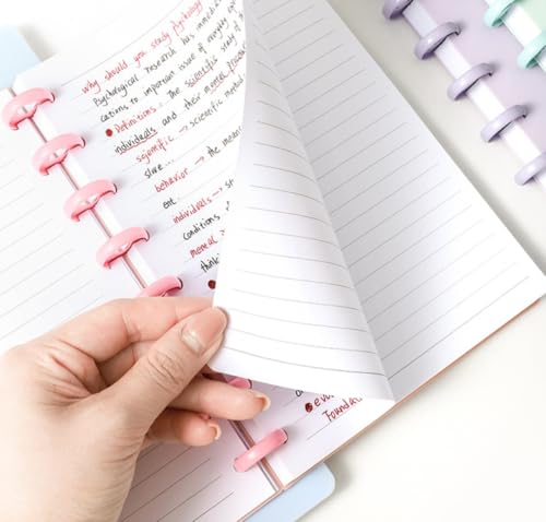 Recargas de papel forradas tamanho júnior – 100 folhas/200 páginas, refil de papel de 8 discos, 5 fo