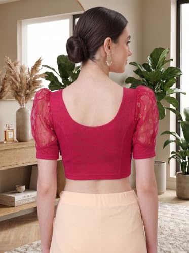 Image of SFT Women's Cotton Lycra Blend Readymade Saree Blouse with Round Neck Half Sleeves Solid Pattern Knit Weave Regular Fit and Pull On Closure