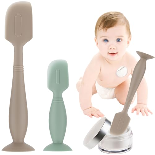 Image of 2Pack Baby Diaper Cream Applicator, Soft Silicone Spatula - Butt Paste Applicator for Newborns, Large & Small Sizes (Khaki/Green)