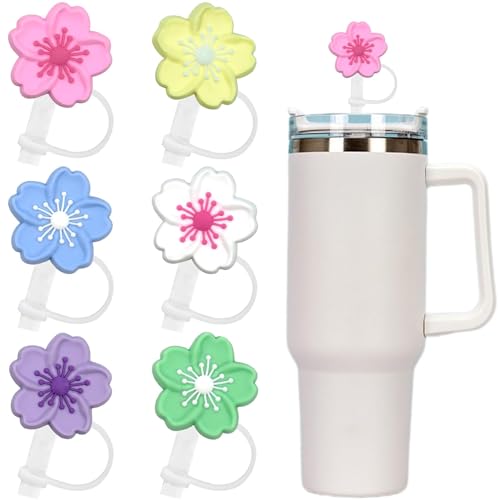 Cherry Blossom Stanley Cup Accessories 40oz oz 30oz Tumbler with Handle,Flowers Straw Toppers,Cute Cup Accessories for Stanley Yeti,Pink Purple Yellow Green Blue Straw Covers,Women Girls Gifts