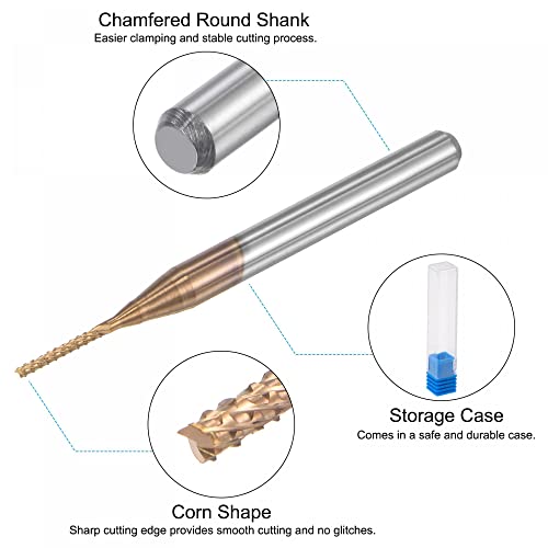 Image of uxcell End Mill CNC Router Bits, 1 /8 inch 3.175mm Shank 0.9mm x 6mm Titanium Coated Tungsten Carbide Engraving Milling Cutter for PCB Plastic Fiber Wood 2pcs
