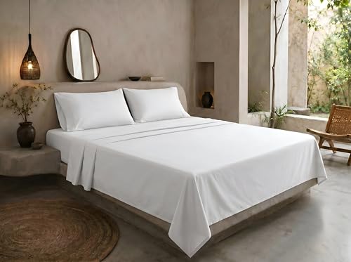 Yorkshire Bedding Flat Sheets Double 100% Egyptian Cotton Bed Sheet 200 Thread Count Breathable and Fade Resistant Hotel Quality White Sheets (225 cm x 275 cm)