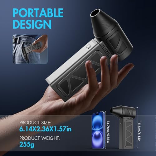 Tensky Compressed Air Duster,130000RPM Mini Electric Air Duster, Cordless Rechargeable High-Speed Air Blower, 5 Gears Adjustable Jet Dry Blower for Keyboard, PC, Car,Home Cleaning (Deep Black) - Image 5