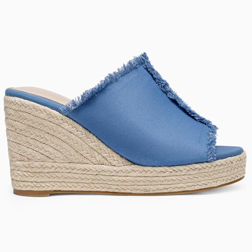 Image of Juliet Holy Womens Wedge Sandals Peep Toe Denim Slip On Backless Espadrilles Platform Sandal Shoes