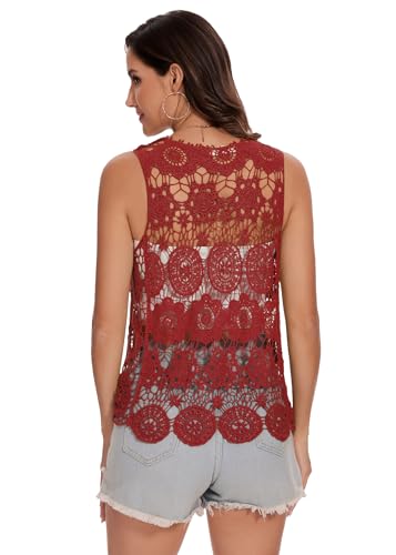 Image of Anna-Kaci Lace Front Open Sleeveless Top Cardigan Crochet Vest Cover up Summer Beachwear