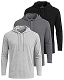 Real Essentials 3 Pack: Men's Cotton Henley Pullover Hoodie Lightweight Casual Long Sleeve Hooded Sweatshirt- Set 3, M