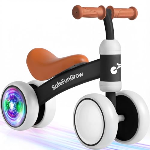 Image of Colorful Lighting Baby Balance Bike Toys for 1 Year Old Boys Gifts, Balance Bike 1 Year Old No Pedal, 12-24 Months Toddler Ride on Toys with 4 Silent Wheels & Soft Seat, 1st Birthday Gifts, Black