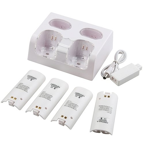 Insten Battery Charging Dock for Remote Control + 4 Rechargeable 2800mAh Battery Compatible with Nintendo Wii / Wii U