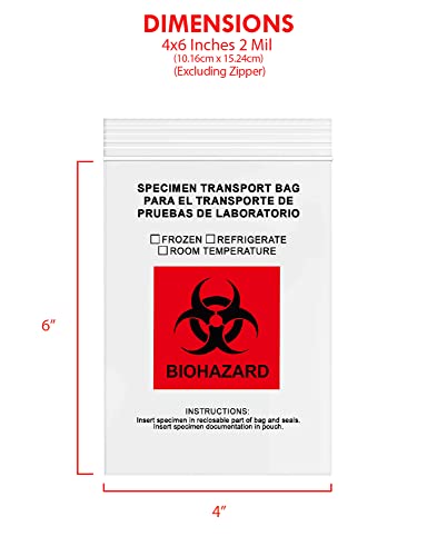 Image of GPI - 4 inch X 6 inch 1000 Pack, Biohazard Specimen Zip Bags, 2 Mil Thick, For Your Laboratory Or Health Care Facility Samples.