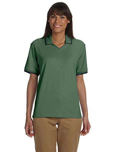 Devon & Jones Women's Johnny Collar Perfect Polo Shirt, Dill/Navy, X-Large #TOP1