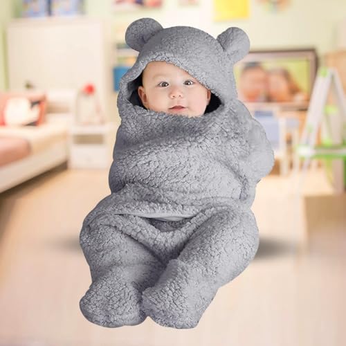 Bumtum 3-in-1 Hooded Baby Soft Blanket Wrapper| Double Layered Swaddle for New Born Babies(Boys & Girls) 0-6 Months, Travel-Friendly (Grey)