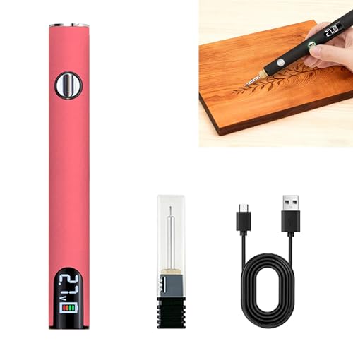 Rechargeable Thread Burning Kit, Digital Cable Tie Burning Pen, Suitable for Knitting, Leather Crafts, Sewing, Weaving, Wax Carving, Wood Carving, Etc (Pink)