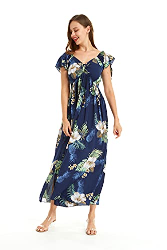 Image of Matchable Family Hawaiian Luau Men Women Girl Boy Clothes in Pineapple Garden Navy