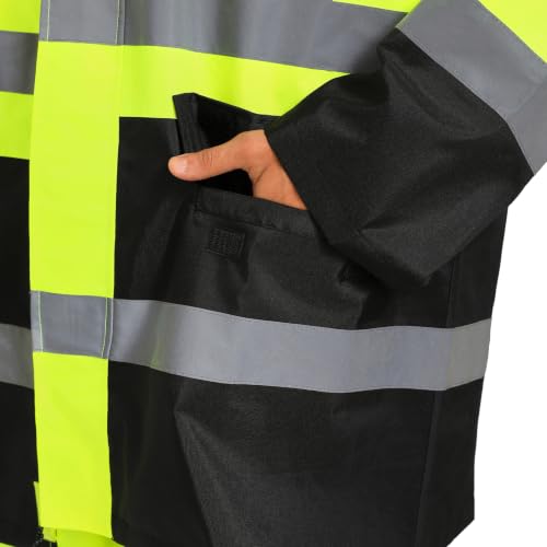 Image of 3-Piece Hi-Vis Rain Suit, Safety Jacket with Hood & Bib Overalls