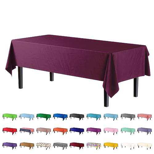 Party Solids 4-Pack Plum Plastic Table Cloth - 54 Inch x 108 Inch - Disposable Tablecloth for Parties and Picnics