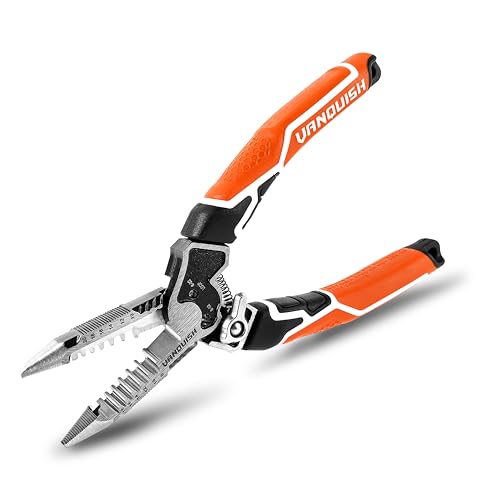 VANQUISH 8 IN 1 Multifunctional Wire Stripper, Wire Cutting Stripping Tool (8-18 AWG Solid, 10-20 AWG Stranded) Bolt Cutter, Deburring, Wire Looping&Twisting, CR-V Steel Electrician Pliers 3385