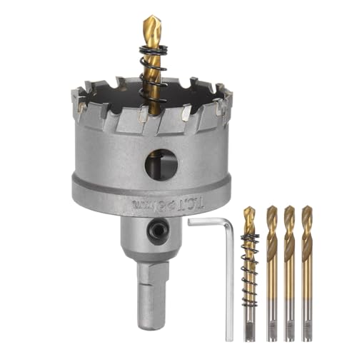 sourcing map Carbide Hole Saw Kit 51mm (2) Metal Hole Cutter Set with 5pcs Center Drill Bits Springs 1pcs Wrench for Stainless Steel Copper Iron Aluminum