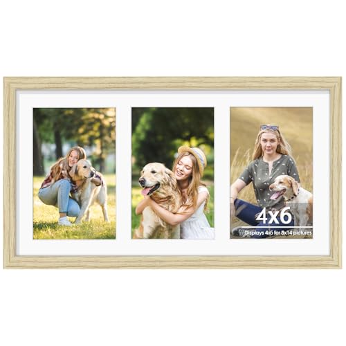 Image of DUENPY 8x14 Collage Picture Frame 4x6 Collage Picture Frame Displays Three 4x6 inch Photos or 8x14 (Without Mat) for Available Horizontal Wall Mounting Display and Vertical Wood Color