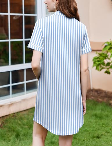 Image of Ekouaer Nightgowns for Women Button Down Sleepshirt Short Sleeve Nightshirt Boyfriend Pajamas V Neck Nightdress S-XXXL