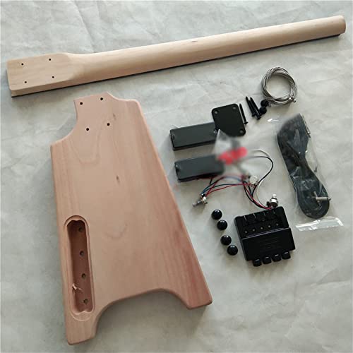 Electric Guitar Beginner Kits 41 Inches Unfinished Headless Electric Bass Guitar Mahogany Body