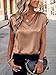 Zeagoo Women's Dressy Casual Tops Business Work Blouses Satin Silk Shirts Cap Sleeve V Neck Tshirt Light Coffee